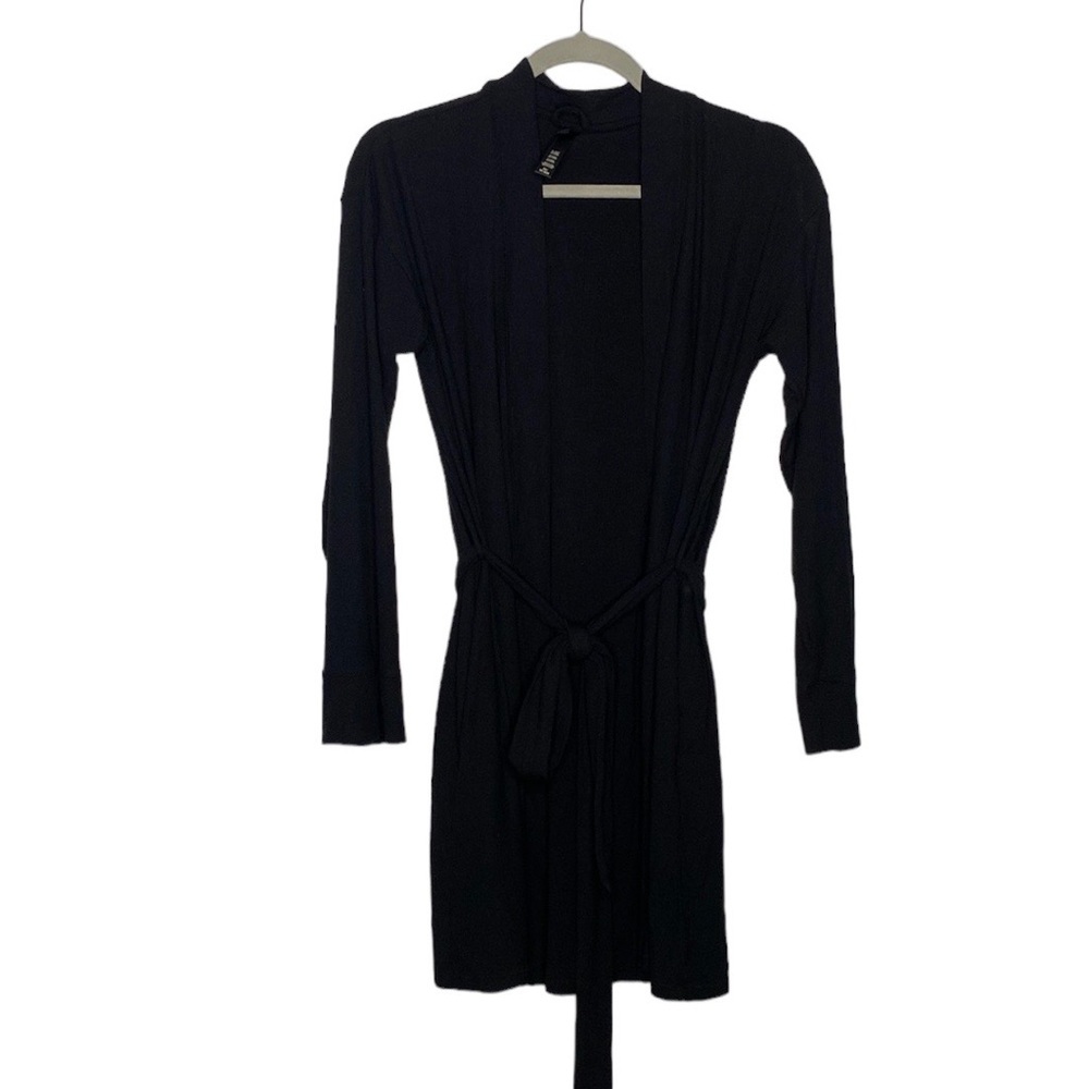 Skims Women's Black Rib-Knit Open Belted Cardigan Stretch Comfy size XS